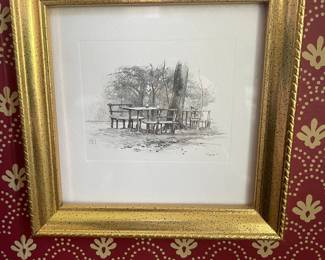 Pencil Sketch of Outdoor Seating Area by C. M. Goff