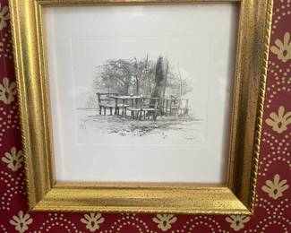 Pencil Sketch of Outdoor Seating Area by C. M. Goff