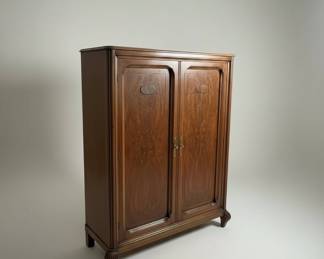 Vintage Walnut Armoire/Wardrobe with Carved Details