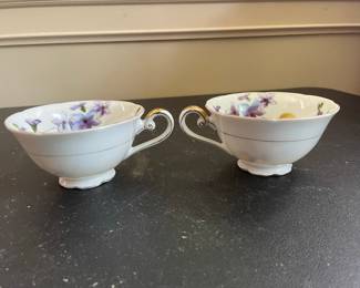 Vintage Floral Teacups - Purple Violets Pattern