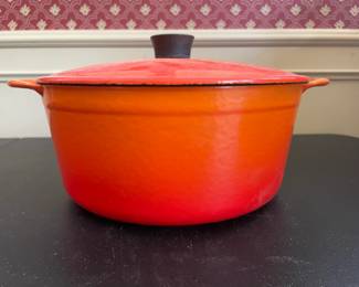 Vintage Le Creuset Orange Enameled Cast Iron Dutch Oven