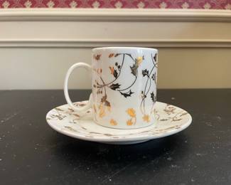 Porcelain Demitasse Cup and Saucer with Gold Leaf Pattern