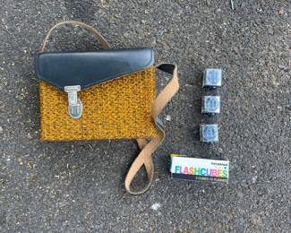 Sylvania Blue Dot Flashcubes and Vintage Tweed Camera Bag