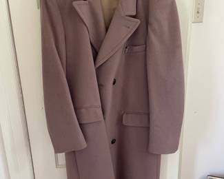 Vintage Men's Mauve Double-Breasted Wool Blend Overcoat