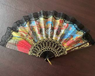 Vintage Spanish Themed Folding Fan - Bullfight & Flamenco