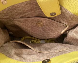 Yellow Textured Tote Handbag with Lock Detail