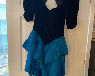 Vintage Zum Zum Black Velvet and Blue Ruffled Prom Dress