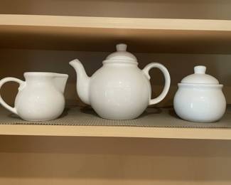 White Ceramic Teapot, Creamer, and Sugar Bowl Set