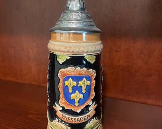 Wiesbaden Ceramic Beer Stein with Pewter Lid