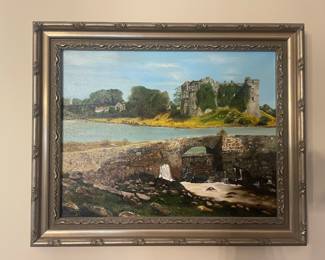 Oil Painting of Castle and Bridge
