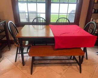 Vintage Windsor Spindle-Back Dining Set with Table, Chairs and Bench