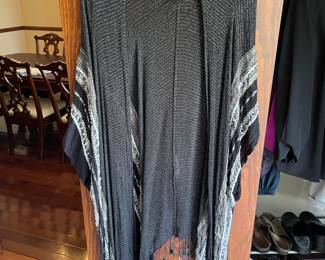Sparkly Black and Silver Striped Kimono Cardigan with Fringe