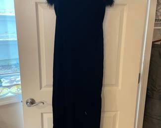 Vintage Black Velvet Feather Trim Gown