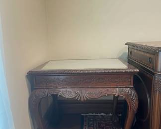 Vintage Mahogany Carved Console Table with Marble Top