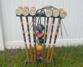 Vintage 6-Player Croquet Set with Stand