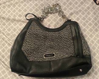 London Fog Tweed and Faux Leather Shoulder Bag