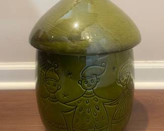 Vintage Green Elf Cookie Jar with Mushroom Lid