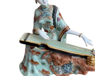 043 Chinese Porcelain GuqinGuzheng Lady Figurine