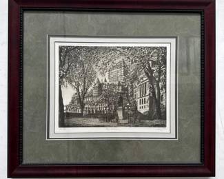 068 Framed Architectural Etching of Chteau Frontenac Quebec City Parc Montmorency