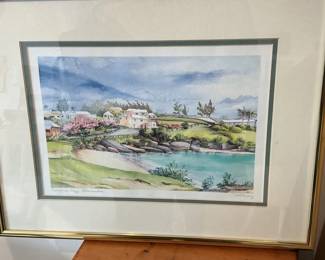 037 Framed Watercolor Print Tobacco Bay Bermuda by C Holding