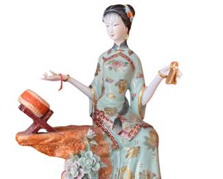 044 Chinese Porcelain Figurine Lady in Qipao with Drum