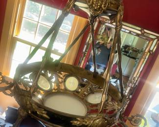 19th Century (it was her grandmother's and it was old then) Gilt Bronze and frosted glass Chandelier with Figures