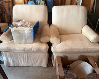 Large white club chairs - fabric stains 