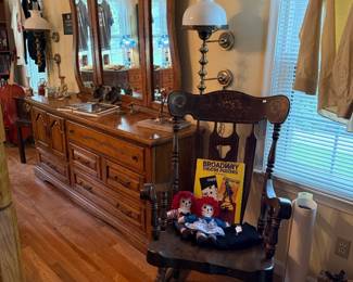 Dresser & Mirror, Wooden Rocking Chair