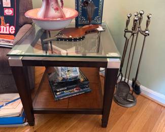 Fireplace Tools, Glass Top Side Table, Ceramic Pitcher