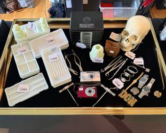 BoneClones Reproduction Skull, Vtg Sterling Toothbrush, 14k Italian Horn Pendant, Watches, Cameras, Vtg Dentist Supply Mould Guide, Fenton Uranium Fairy Lamp