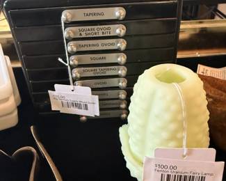 Vtg Dentist Supply Mould Guide, Fenton Uranium Fairy Lamp