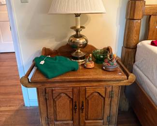 Wooden Nightstand, Decorative Lamp