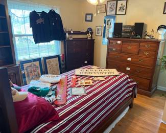 Tall Dresser, Wall Art, Bedding, Dentistry Collectibles, Twin Size Mori Shige Bed Frame, Twin Size Beauty Rest Mattress & Box Spring