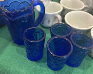 Miniature 3 inch tall pitcher and glass set