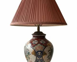 Vintage Imari Porcelain Vase Table Lamp with Pleated Shade