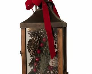 Rustic Wooden Lantern with Christmas Decor