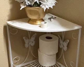 White Metal Decorative Corner Shelf Unit with Butterfly Motifs