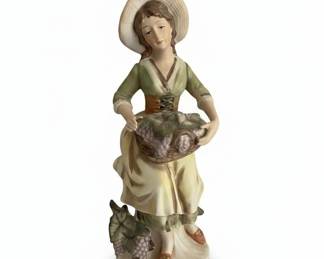 Homco Porcelain Figurine of a Woman with Grapes