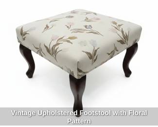Vintage Upholstered Footstool with Floral Pattern