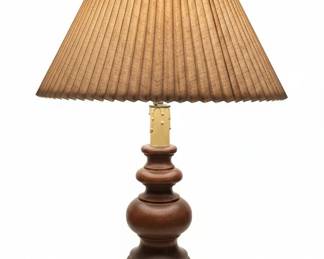 Vintage Turned Wood Table Lamp with Pleated Shade
