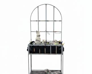 Metal Arch Trellis Plant Stand with Bunny and Frog Garden Ornaments