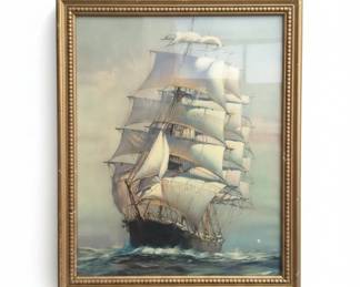 Framed Oil Painting of a Tall Ship by K. Maskell