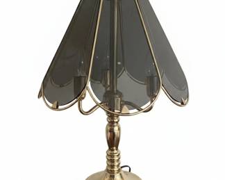 Vintage Brass and Smoked Glass Touch Lamp pair