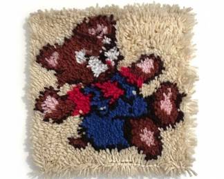 Completed Latch Hook Teddy Bear Wall Hanging