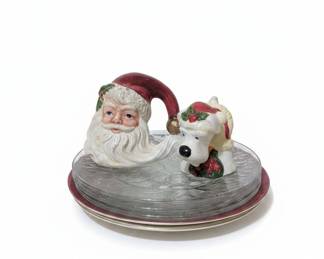 Vintage Ceramic Christmas Figurines with Rabbits and Santa second image
