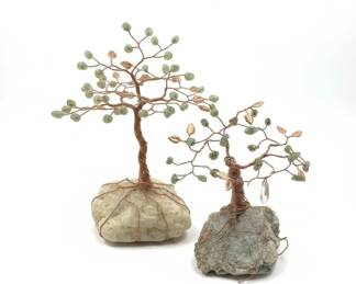 Wire Wrapped Gemstone Tree Sculpture on Natural Stone Base