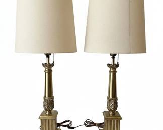 Pair of Brass Corinthian Column Table Lamps