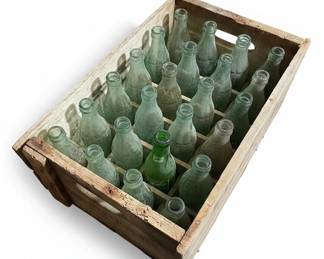 Vintage CocaCola Glass Soda Bottles in Wooden Crate