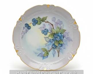 HandPainted Porcelain Plate with Blueberries
