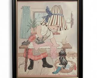 Jand Lithographs Children and Poodle or Girl Ironing third image
